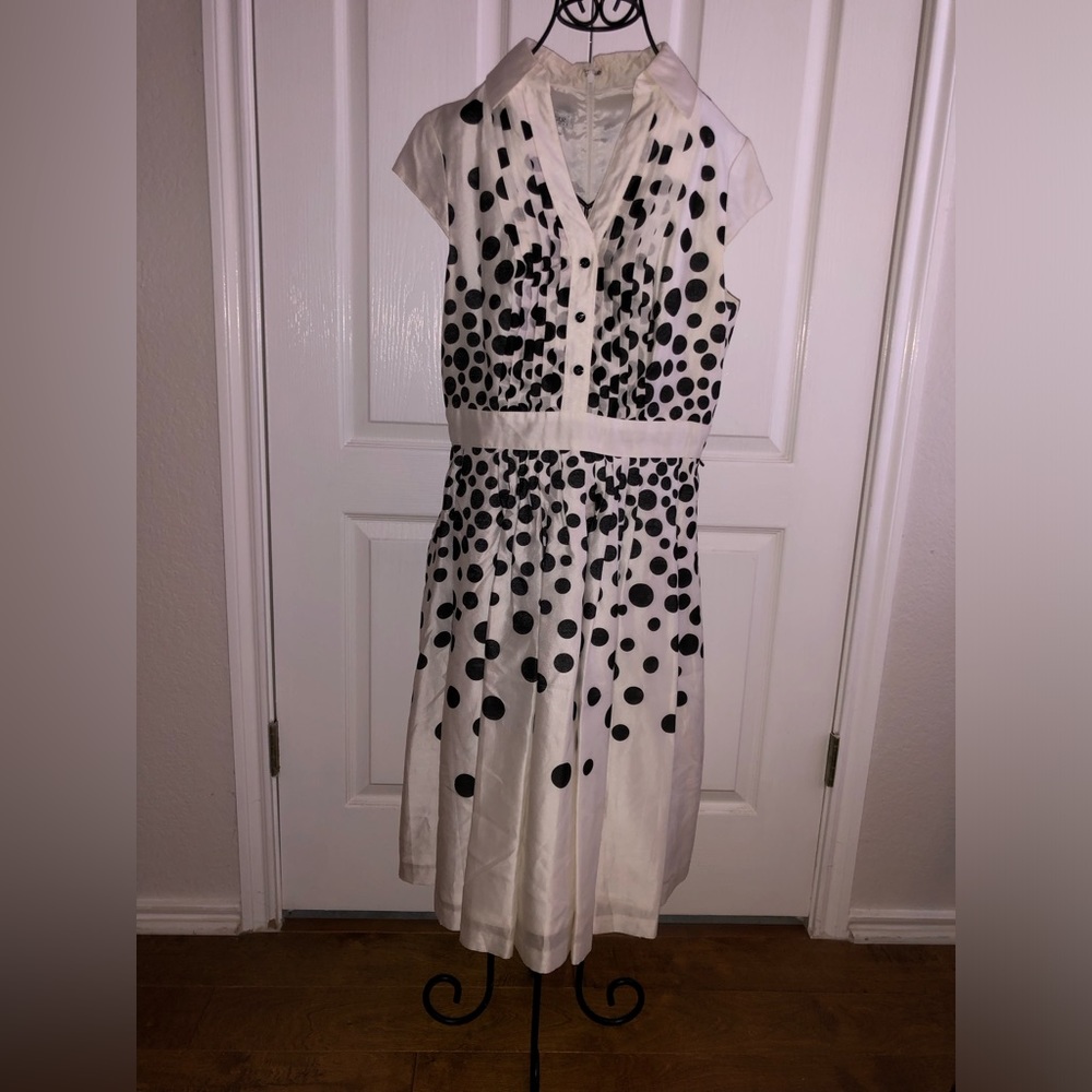 Kay Unger Silk & Cotton Polka Dot Dress Size 12 VGUC